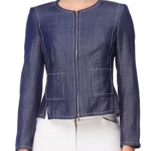 ESCADA Soft Wool Denim Zip Front Fitted Jacket